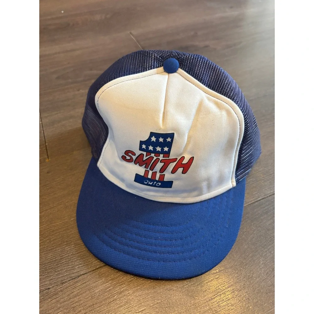 Vintage Smith Auto Trucker Hat Blue White‎ Mesh Snapback Cap Made in Korea OSFM